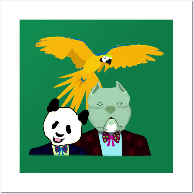 Pit bull, Parrot and Panda Wall Art by momomoma